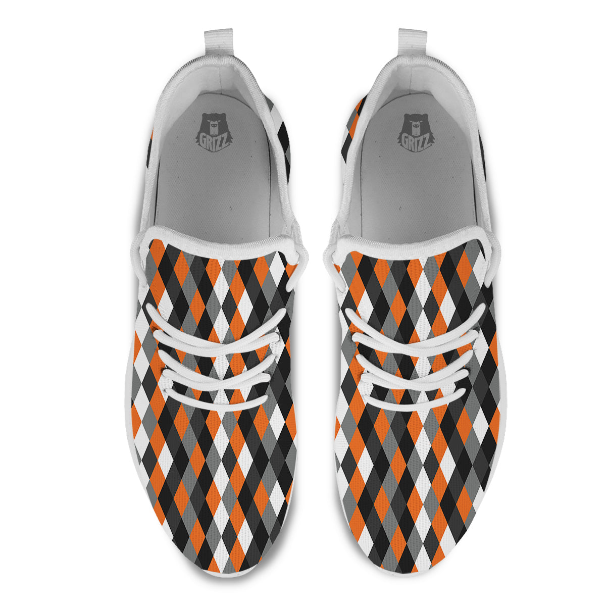 Black White And Orange Harlequin Print Pattern White Athletic Shoes-grizzshop