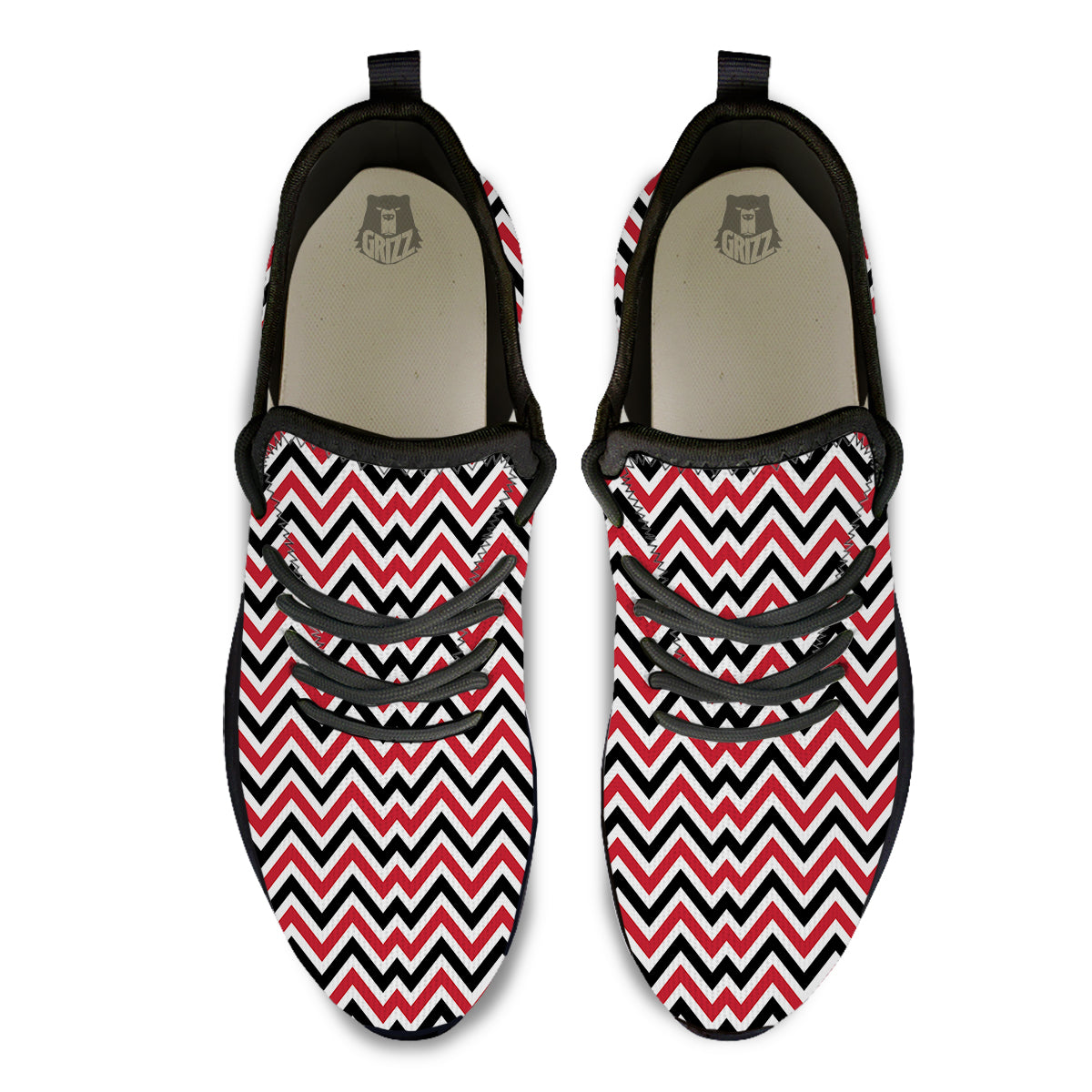 Black White And Red Chevron Print Pattern Black Athletic Shoes-grizzshop