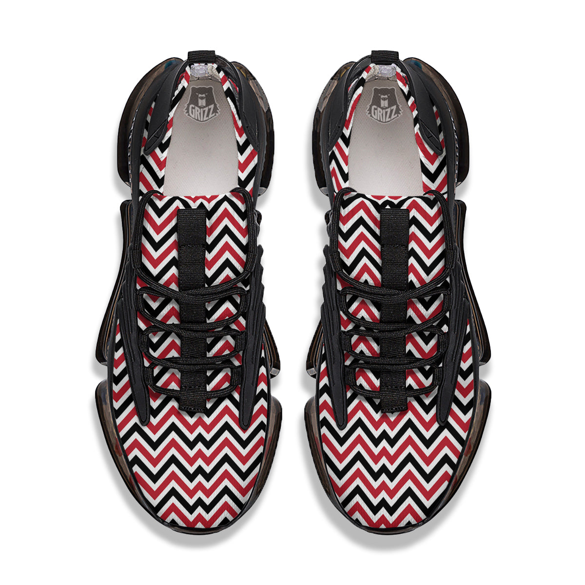 Black White And Red Chevron Print Pattern Black Gym Shoes-grizzshop