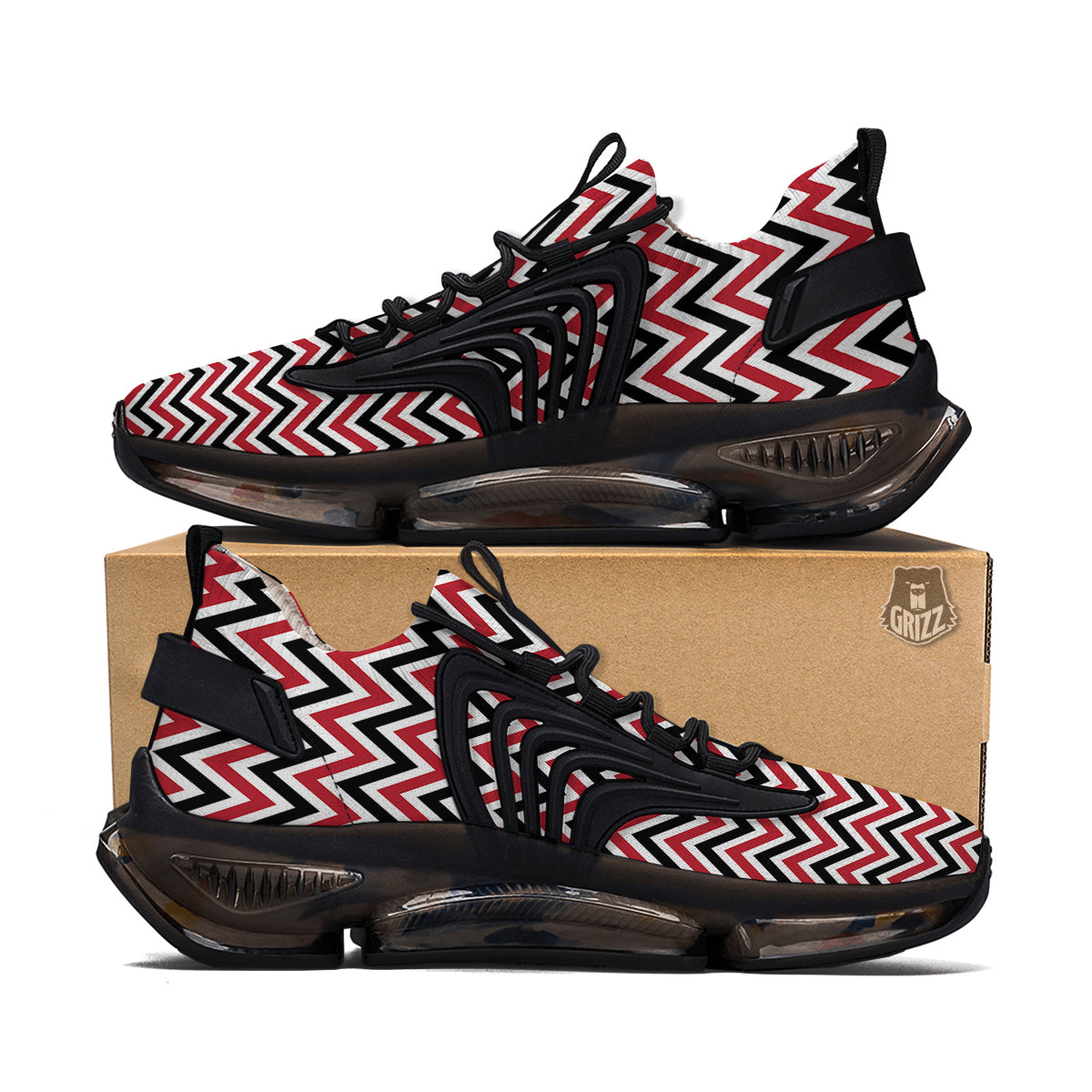 Black White And Red Chevron Print Pattern Black Gym Shoes-grizzshop