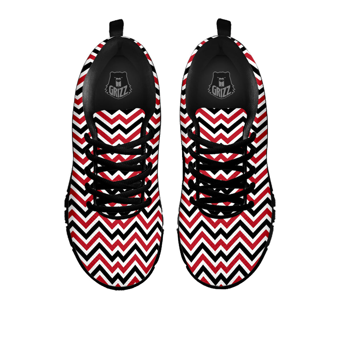 Black White And Red Chevron Print Pattern Black Sneaker-grizzshop