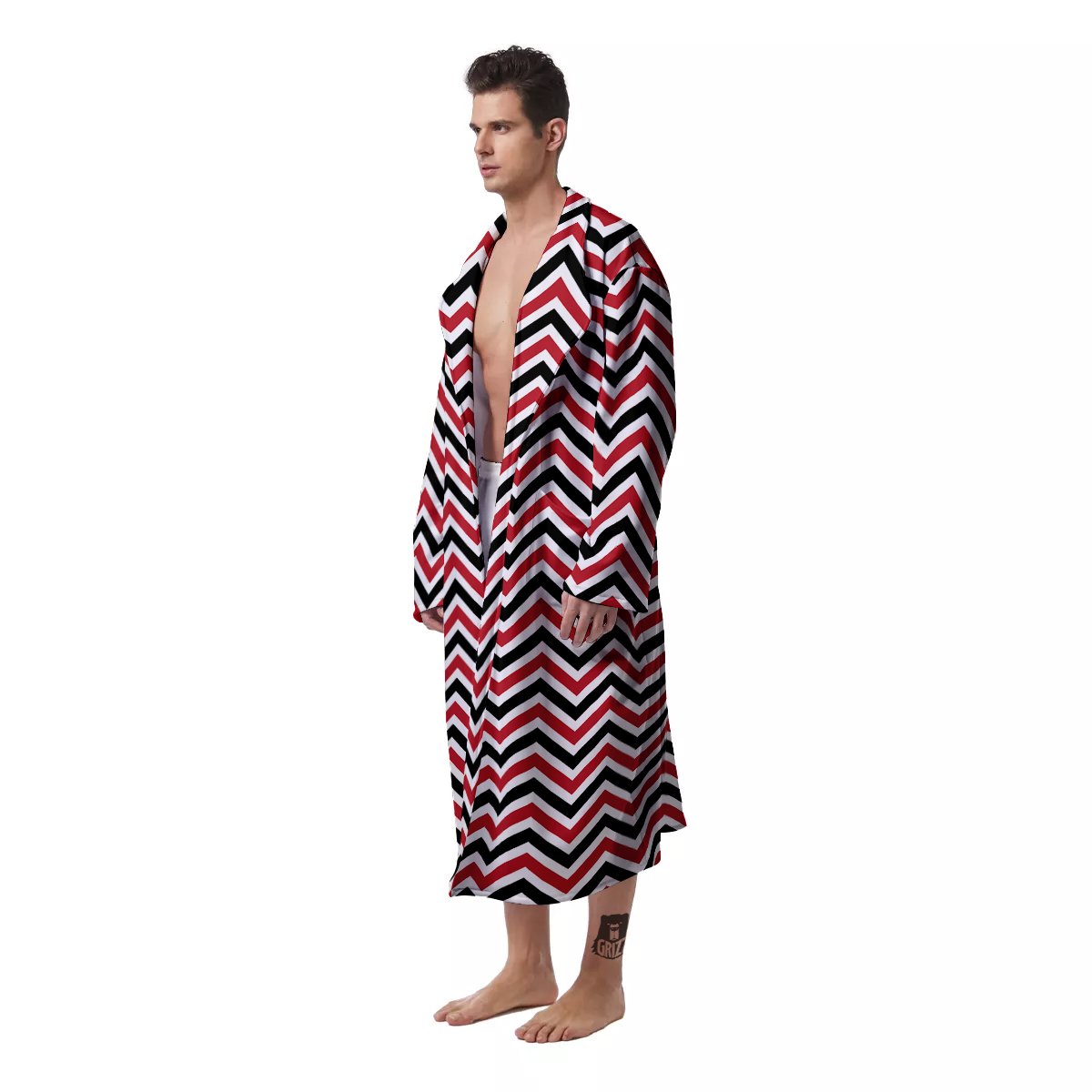 Black White And Red Chevron Print Pattern Men's Robe-grizzshop