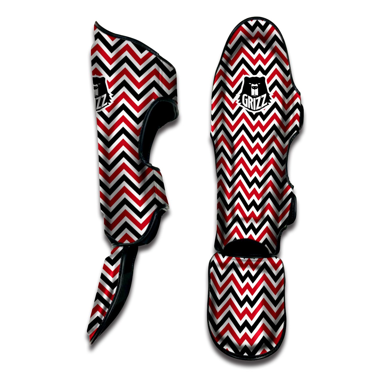 Black White And Red Chevron Print Pattern Muay Thai Shin Guards-grizzshop