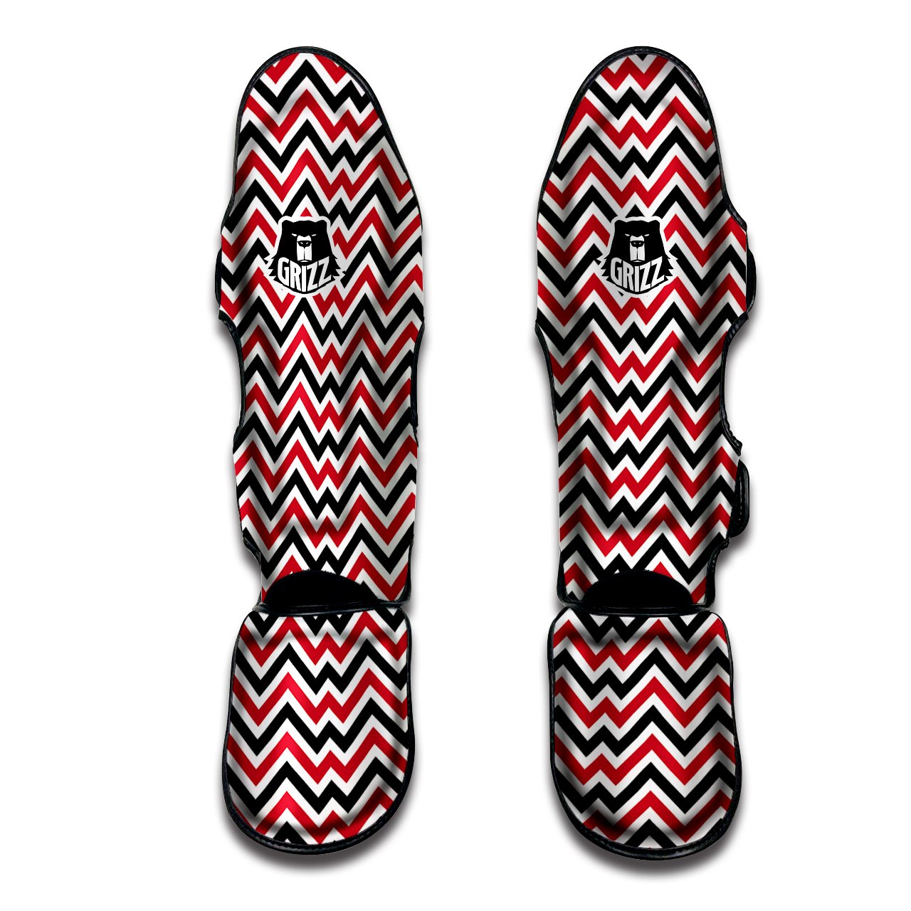 Black White And Red Chevron Print Pattern Muay Thai Shin Guards-grizzshop