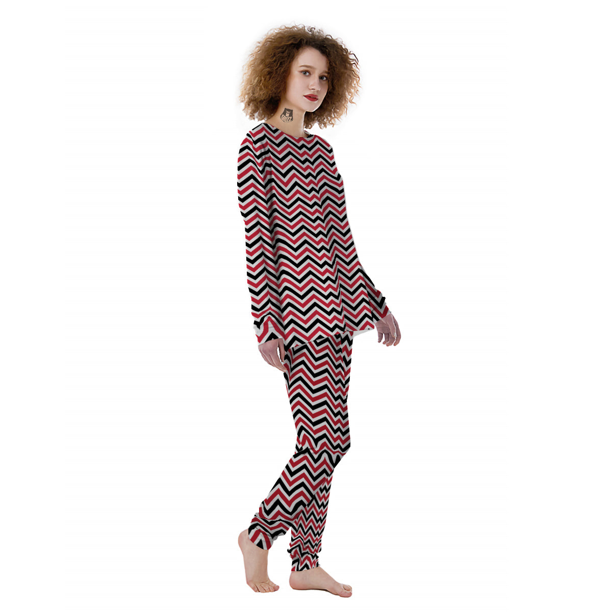 Black White And Red Chevron Print Pattern Women's Pajamas-grizzshop