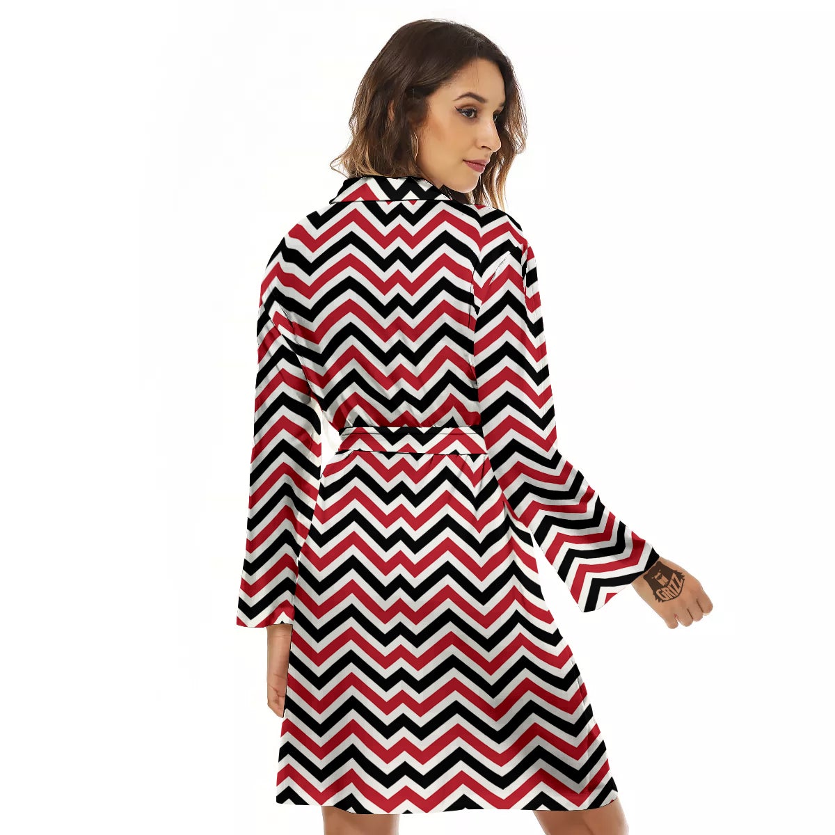 Black White And Red Chevron Print Pattern Women's Robe-grizzshop