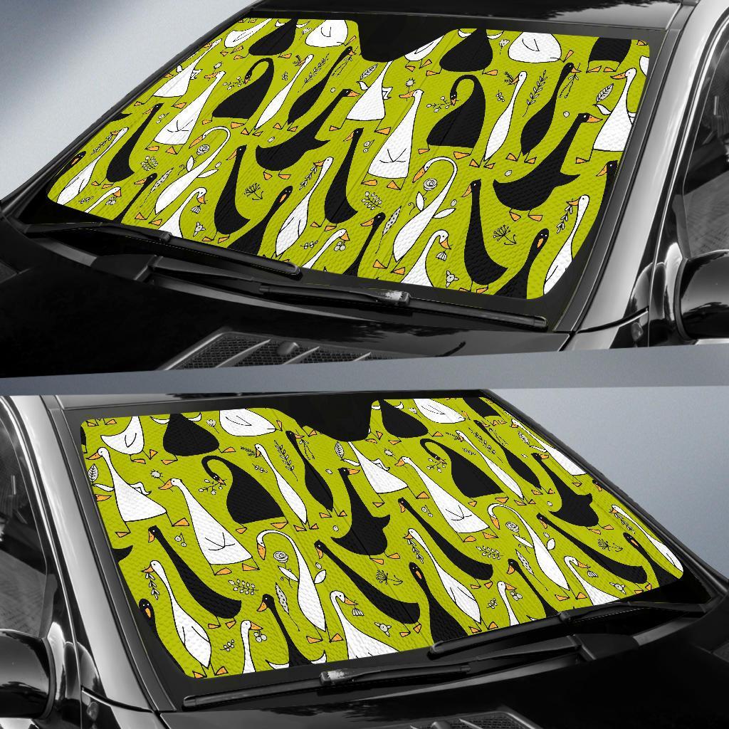 Black White Duck Mallard Pattern Prin Car Sun Shade-grizzshop