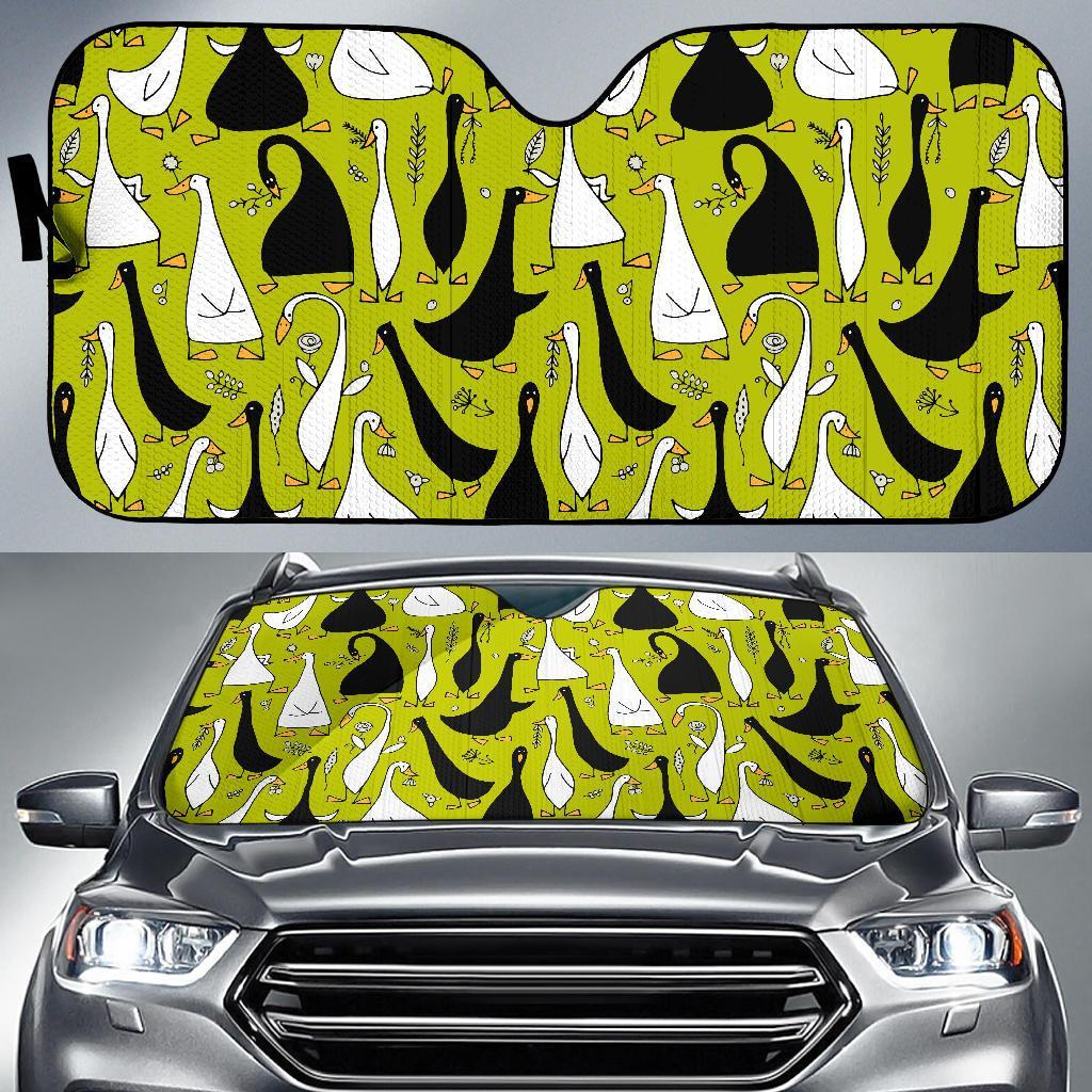 Black White Duck Mallard Pattern Prin Car Sun Shade-grizzshop