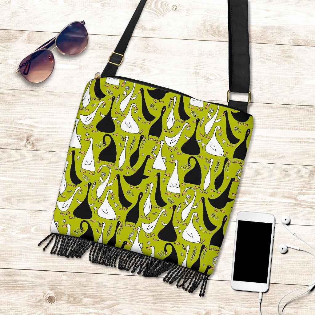 Black White Duck Mallard Pattern Prin Crossbody Bags-grizzshop