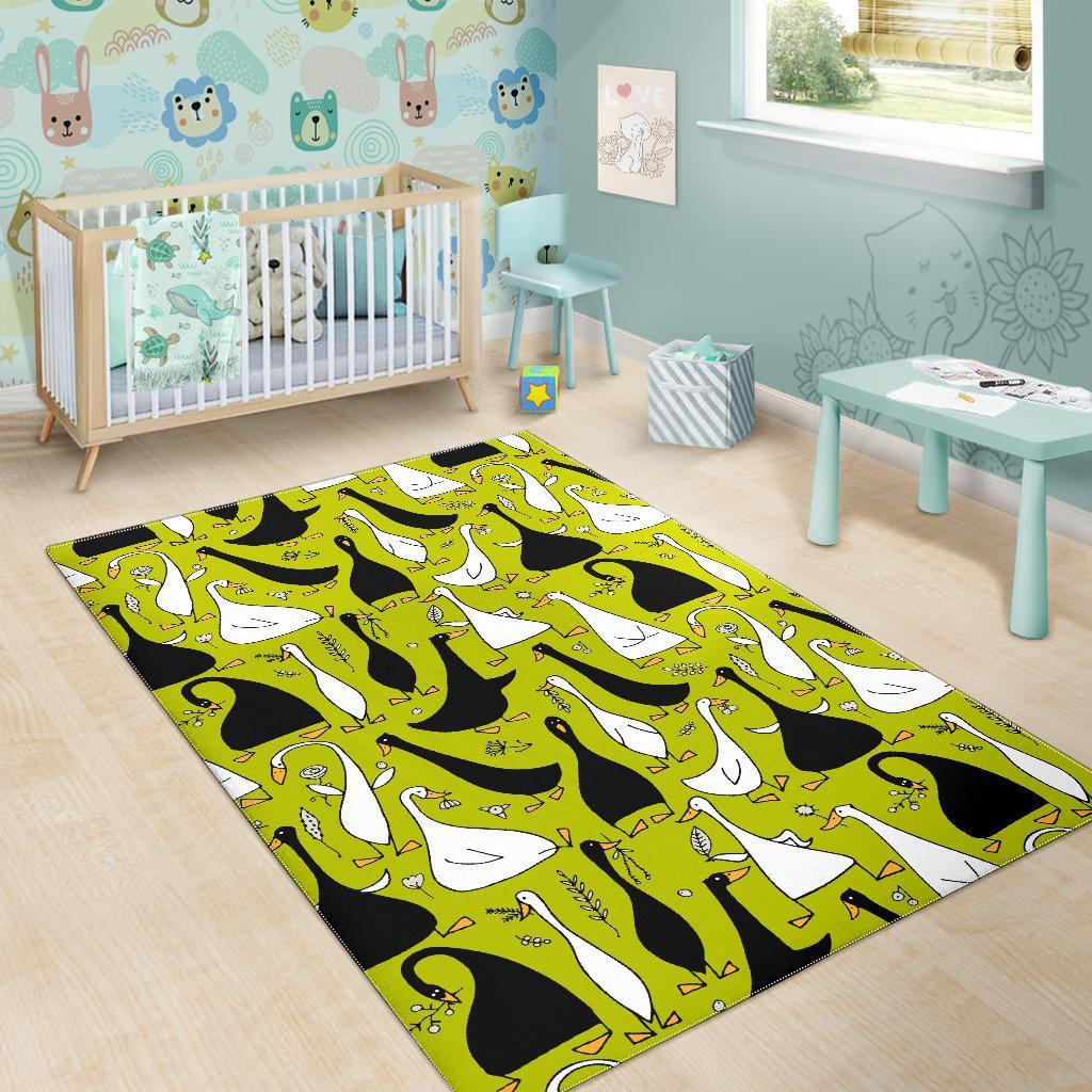 Black White Duck Mallard Pattern Prin Floor Mat-grizzshop