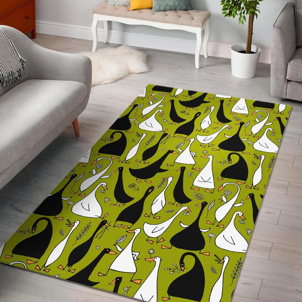 Black White Duck Mallard Pattern Prin Floor Mat-grizzshop