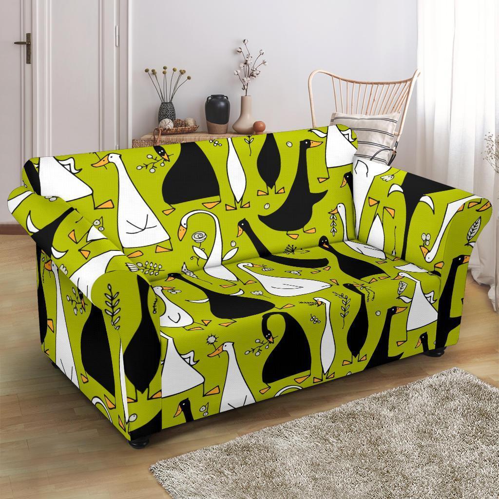 Black White Duck Mallard Pattern Prin Loveseat Cover-grizzshop