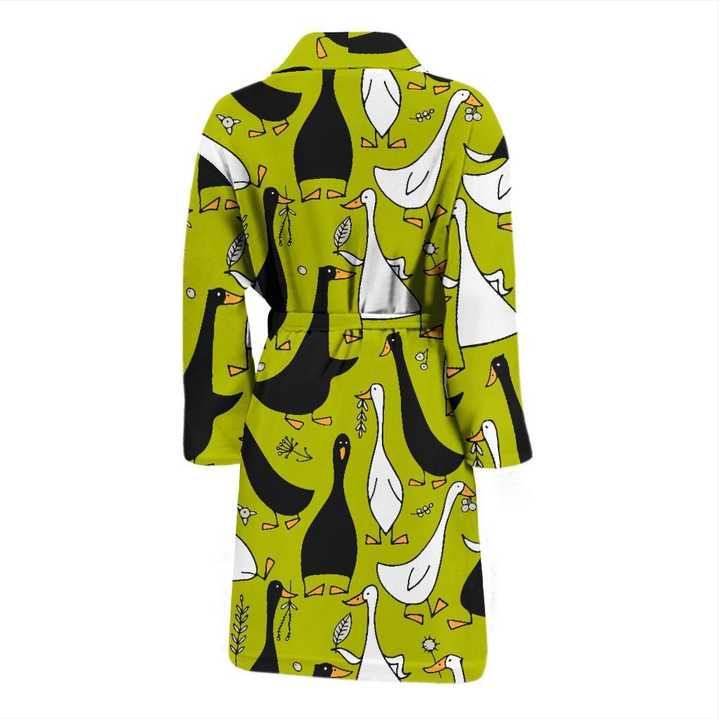 Black White Duck Mallard Pattern Prin Men Long Robe-grizzshop