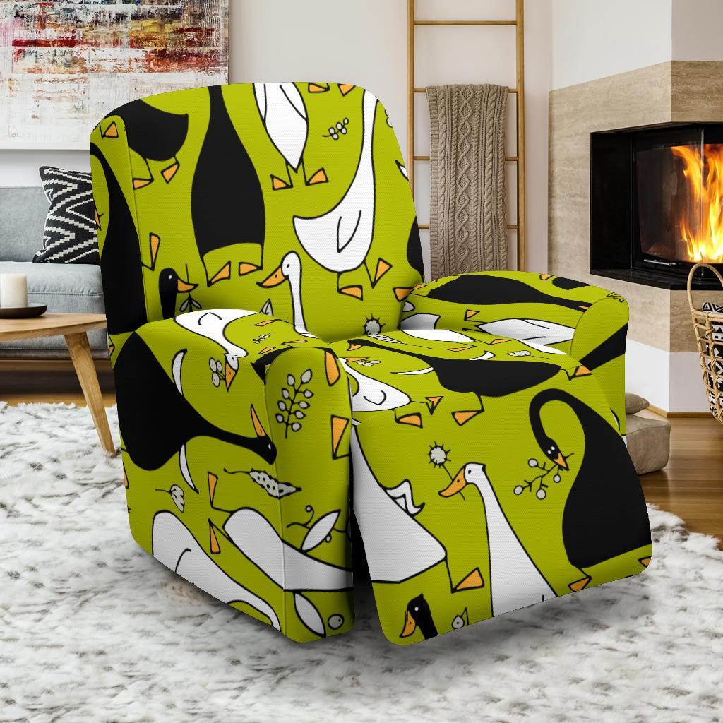 Black White Duck Mallard Pattern Prin Recliner Cover-grizzshop