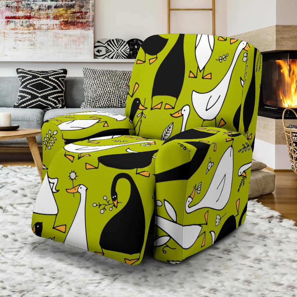 Black White Duck Mallard Pattern Prin Recliner Cover-grizzshop