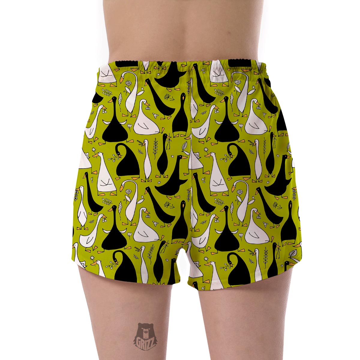 Black White Duck Mallard Pattern Prin Women's Shorts-grizzshop