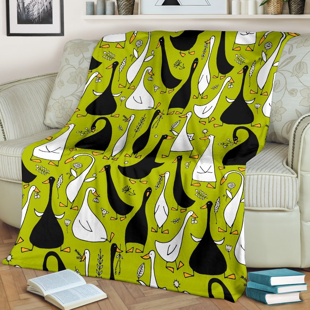 Black White Duck Mallard Pattern Print Blanket-grizzshop