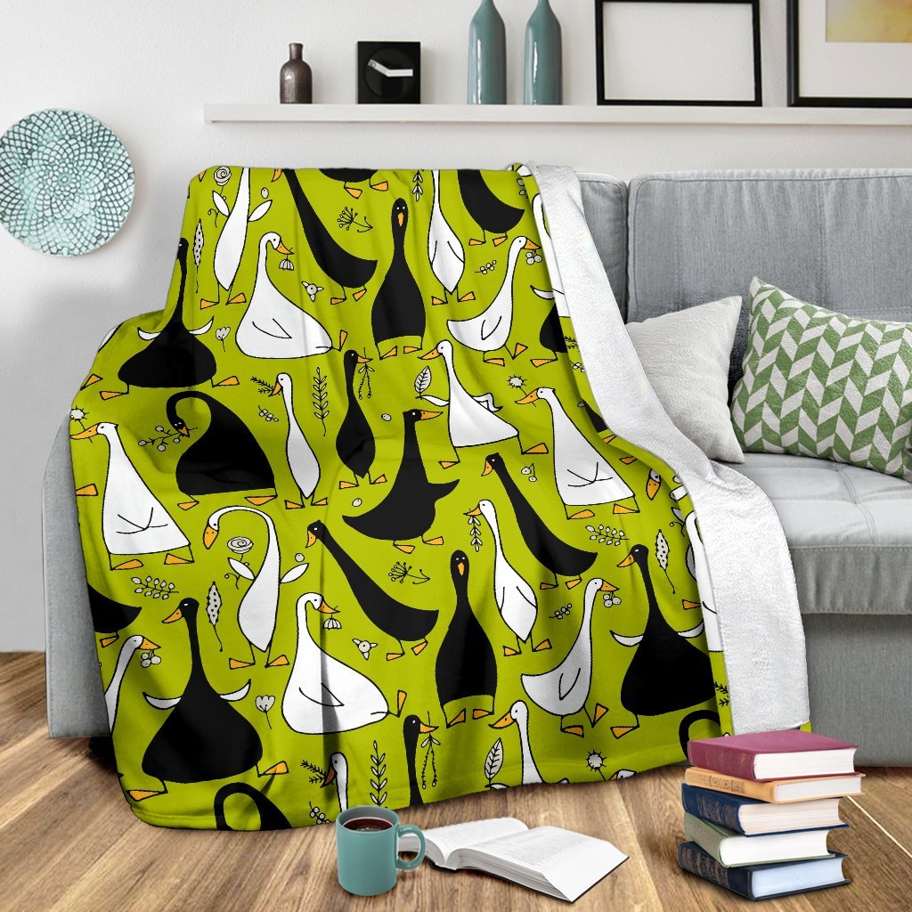 Black White Duck Mallard Pattern Print Blanket-grizzshop