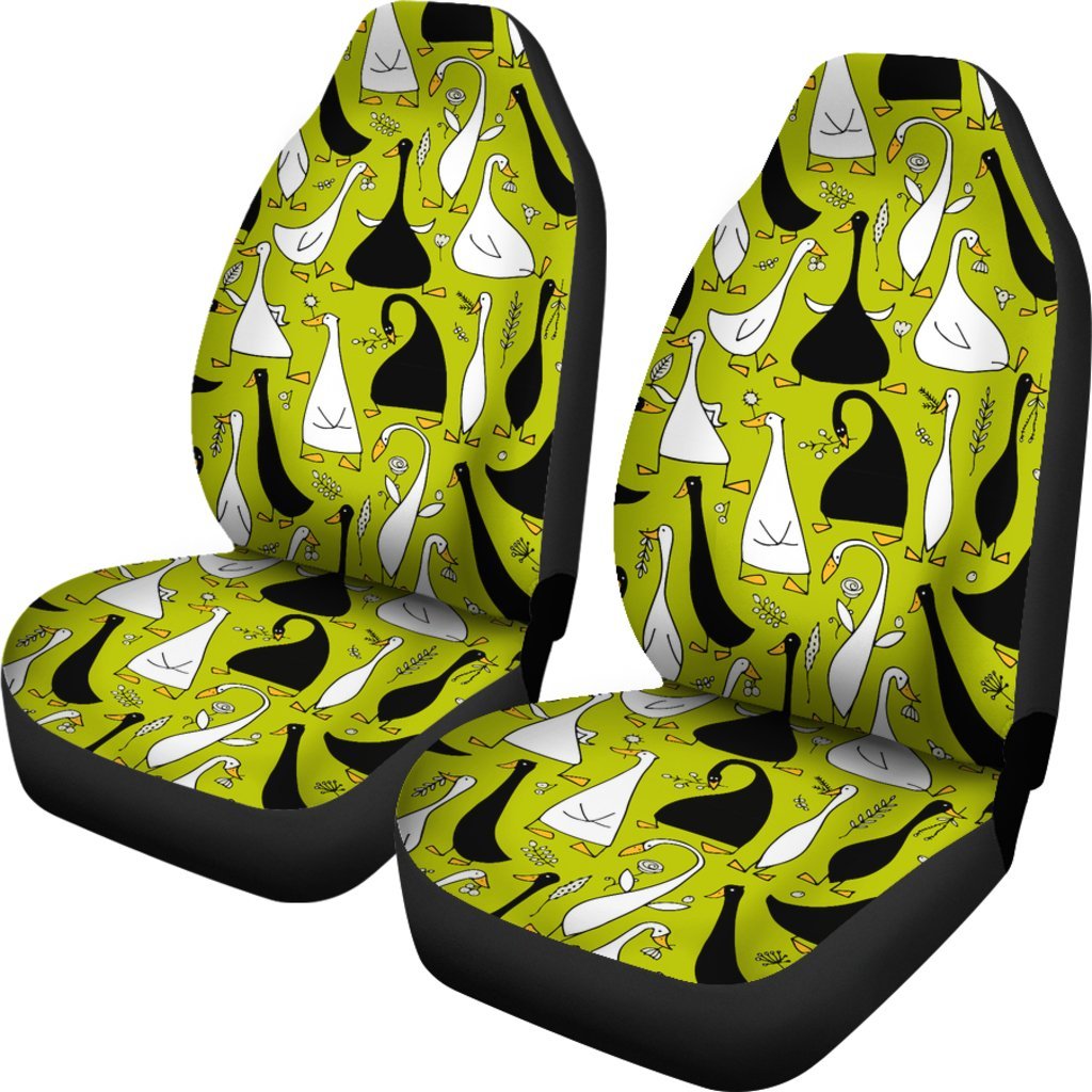 Black White Duck Mallard Pattern Print Universal Fit Car Seat Cover-grizzshop