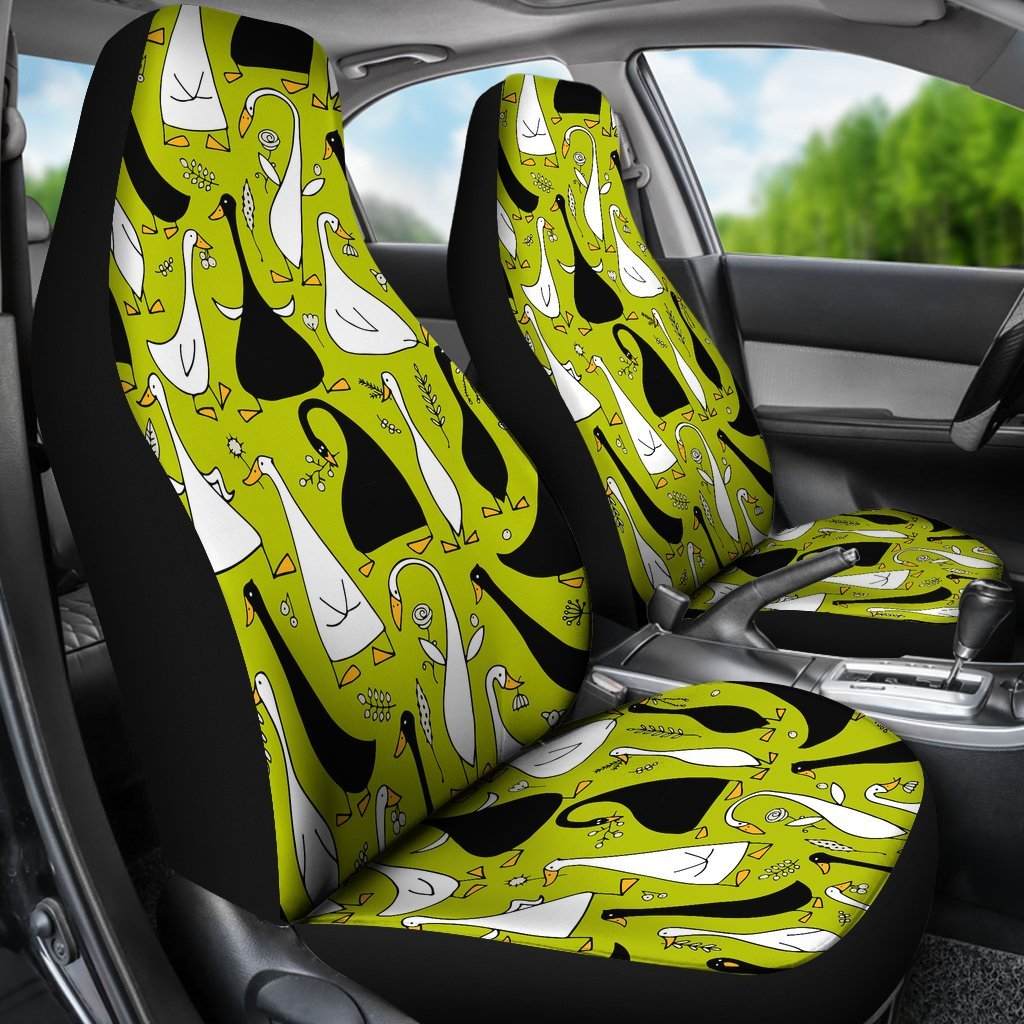 Black White Duck Mallard Pattern Print Universal Fit Car Seat Cover-grizzshop