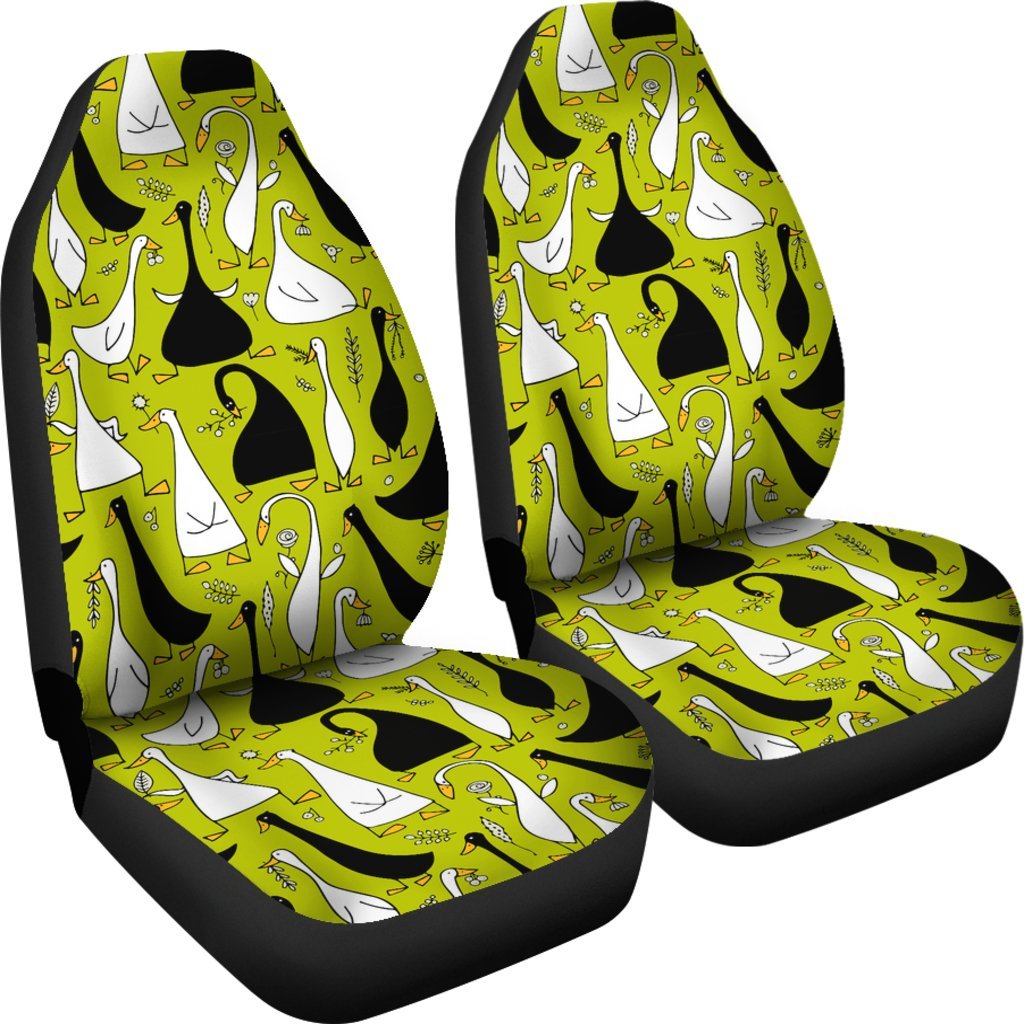 Black White Duck Mallard Pattern Print Universal Fit Car Seat Cover-grizzshop