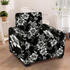 Black White Floral Print Armchair Cover-grizzshop