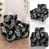 Black White Floral Print Armchair Cover-grizzshop