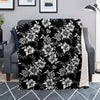 Black White Floral Print Blanket-grizzshop