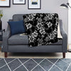 Black White Floral Print Blanket-grizzshop