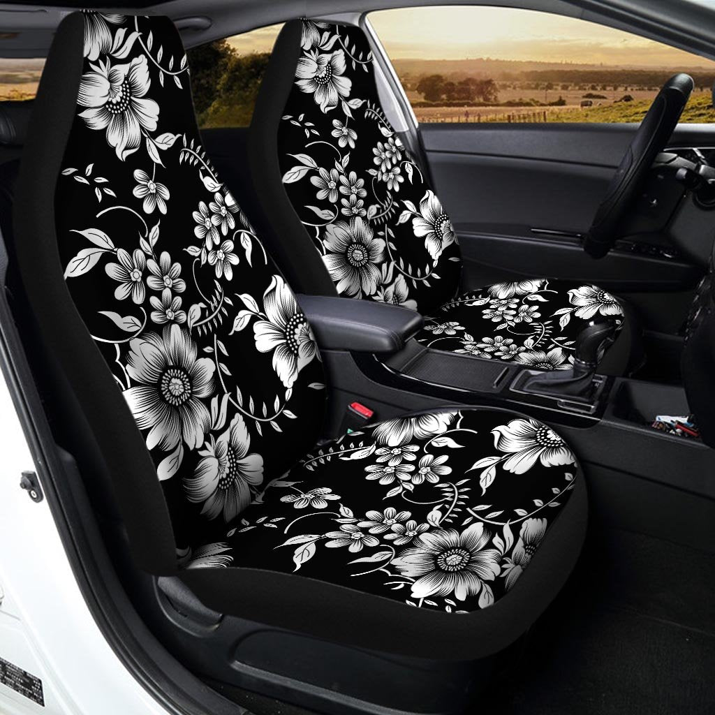 Black White Floral Print Car Seat Covers-grizzshop