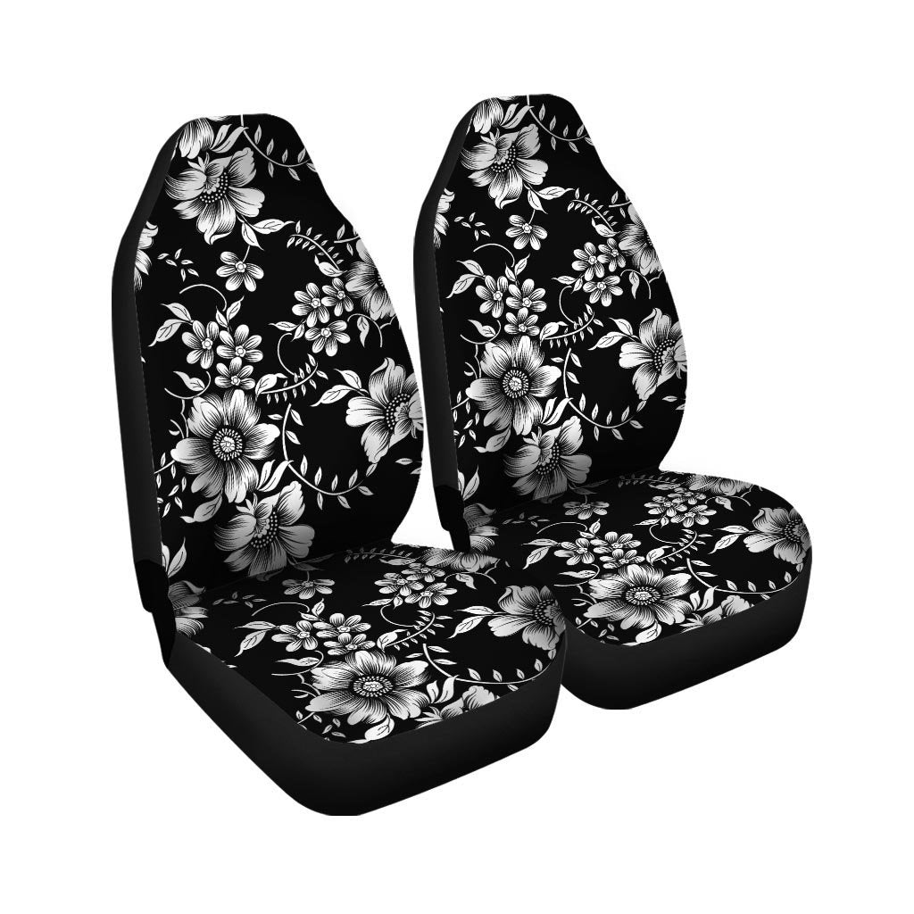 Black White Floral Print Car Seat Covers-grizzshop