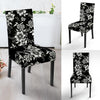 Black White Floral Print Chair Cover-grizzshop