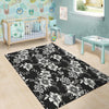 Black White Floral Print Floor Mat-grizzshop