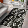 Black White Floral Print Floor Mat-grizzshop