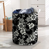 Black White Floral Print Laundry Basket-grizzshop