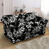 Black White Floral Print Loveseat Cover-grizzshop