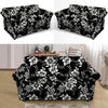 Black White Floral Print Loveseat Cover-grizzshop