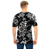 Black White Floral Print Men T Shirt-grizzshop