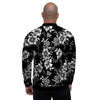 Black White Floral Print Men's Bomber Jacket-grizzshop