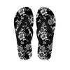 Black White Floral Print Men's Flip Flops-grizzshop