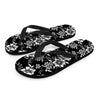 Black White Floral Print Men's Flip Flops-grizzshop