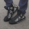 Black White Floral Print Men's High Top Shoes-grizzshop