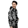 Black White Floral Print Men's Hoodie-grizzshop