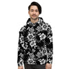 Black White Floral Print Men's Hoodie-grizzshop