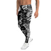 Black White Floral Print Men's Leggings-grizzshop