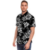 Black White Floral Print Men's Short Sleeve Shirt-grizzshop