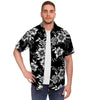 Black White Floral Print Men's Short Sleeve Shirt-grizzshop