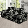 Black White Floral Print Sofa Cover-grizzshop