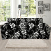 Black White Floral Print Sofa Cover-grizzshop