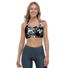 Black White Floral Print Sports Bra-grizzshop